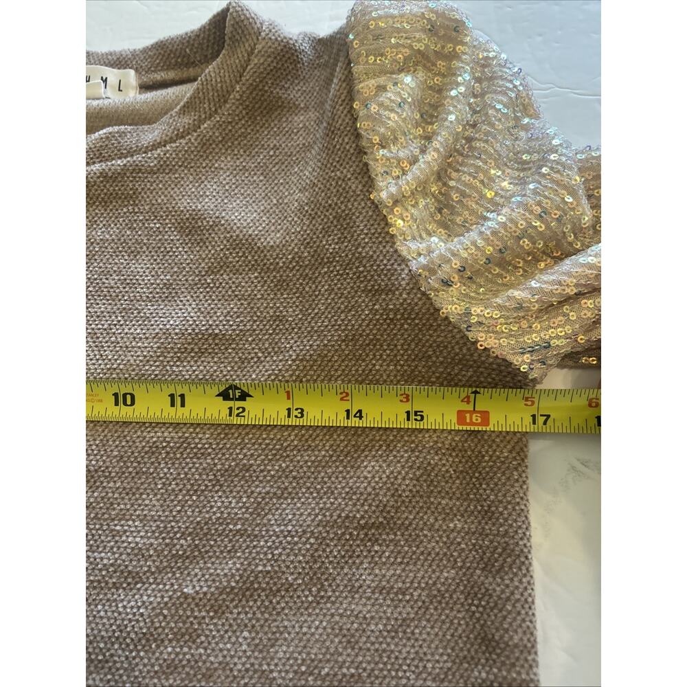 THML Brown Knit Top with Puff Gold Sparkle Sleeves - Picture 10 of 11